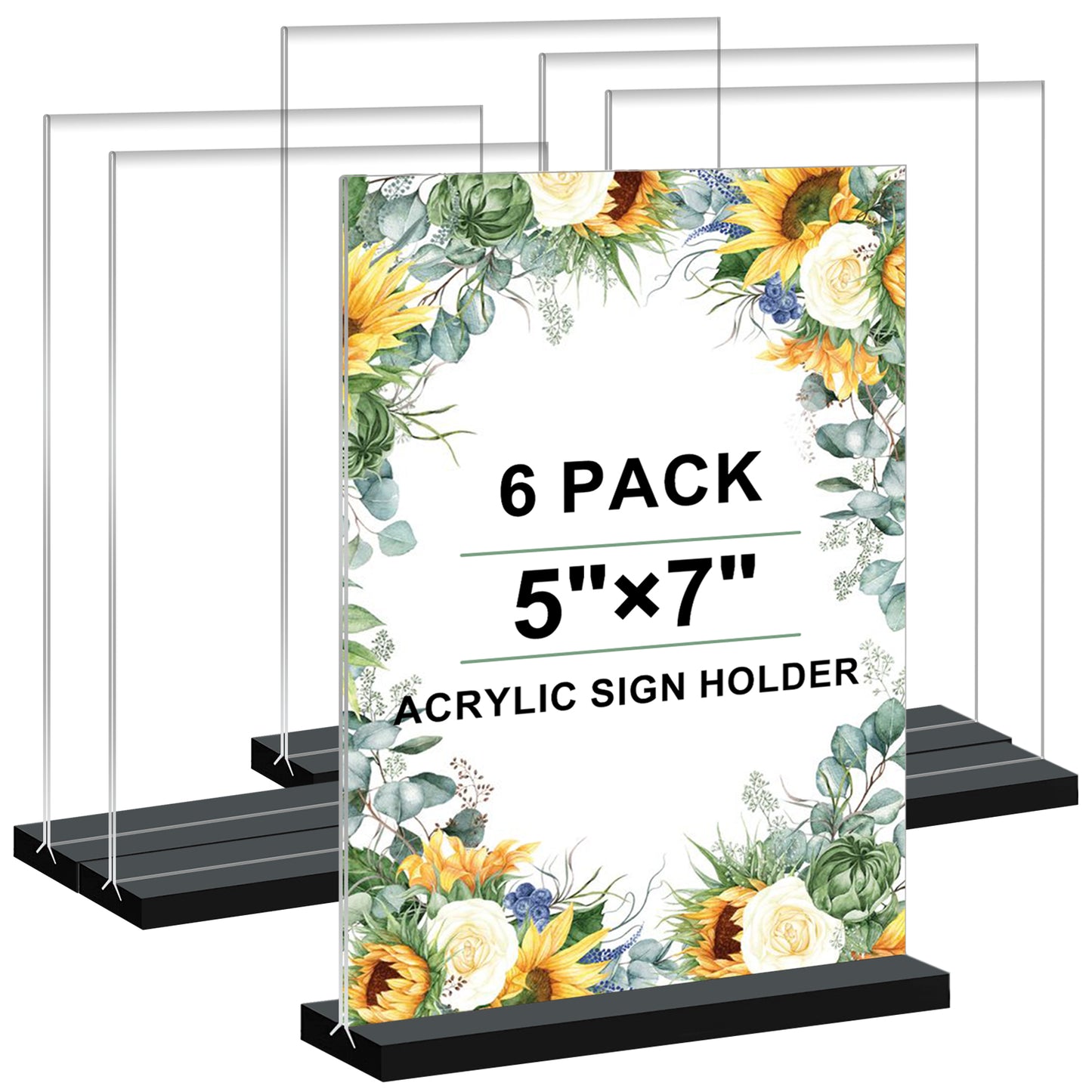 Acrylic Sign Holder 5x7 Clear T Shape Double-Sided Desktop Display Stand, Plastic Sign Holder Flyer Menu ad Frames Stand Perfect for Restaurants, Promotions, Picture Photo Frame, Events, Home, 6 Pack