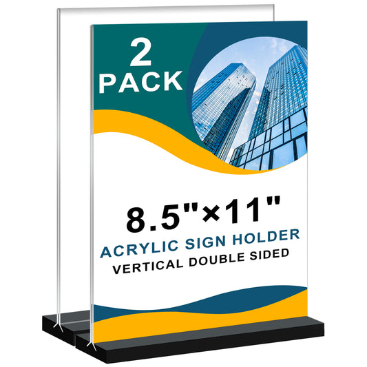 Acrylic Sign Holder 8.5x11 Vertical,Clear Double-Sided Stand Plastic Picture Frames Paper Holder Menu Table Display Stand Flyer Document Holder TableTop Sign Holder for Home, Store Office,2Pack