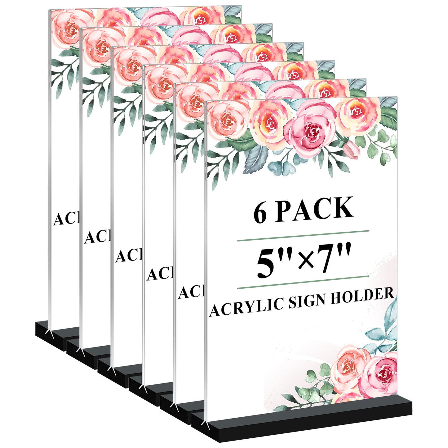 6 Packs Acrylic Sign Holder 5 x 7 Inch Vertical T Shape Display Stand, Double-Sided Desktop Sign Holders, Clear Plastic Flyer Sign Paper Holders Menu Table Stand