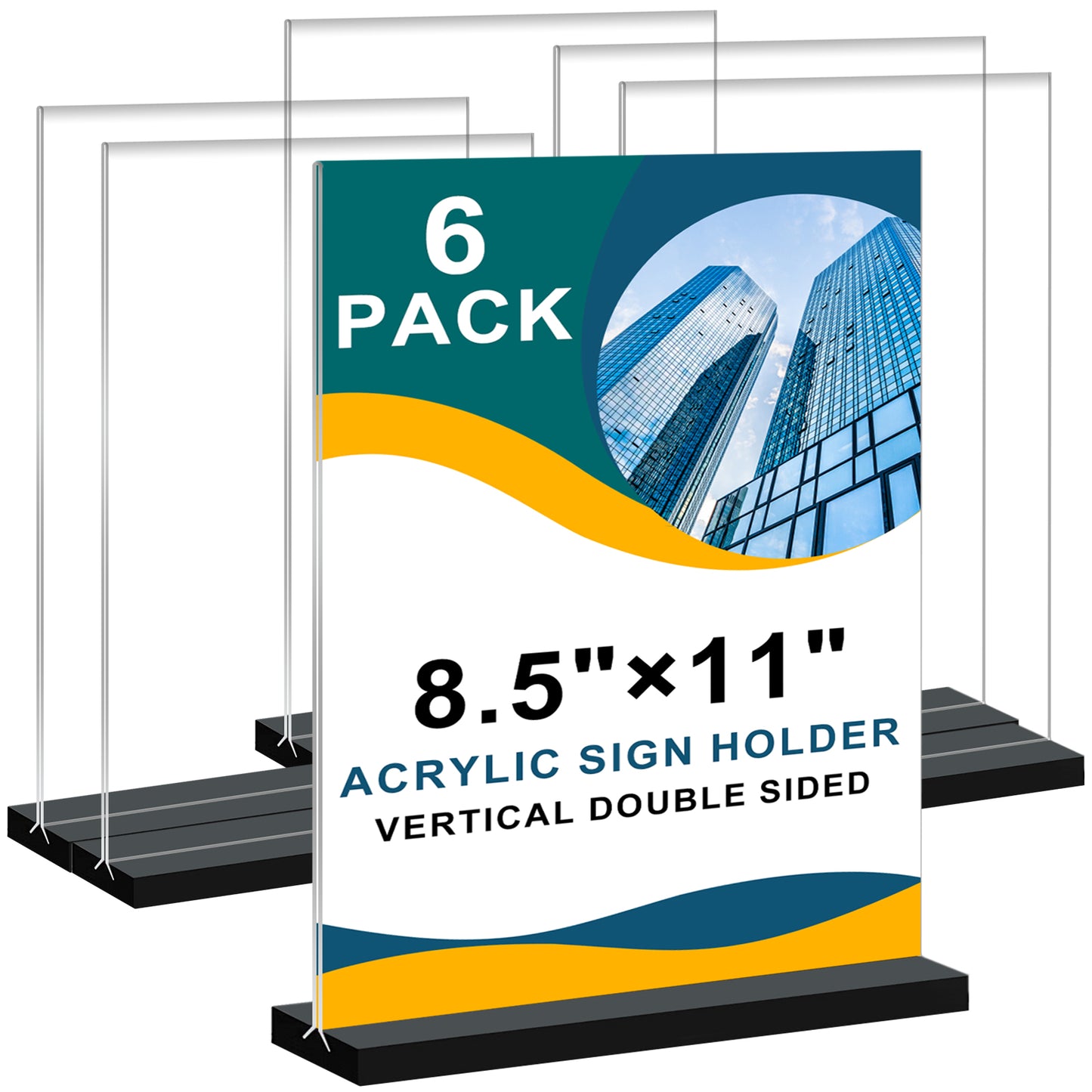 6Pack Acrylic Sign Holder 8.5x11 Vertical ,Clear Sign Holder Double-Sided ,Plastic Flyer Stand Menu Table Display Holders,Acrylic Paper Holder Plastic Picture Frames for Office Restaurants Show Fair