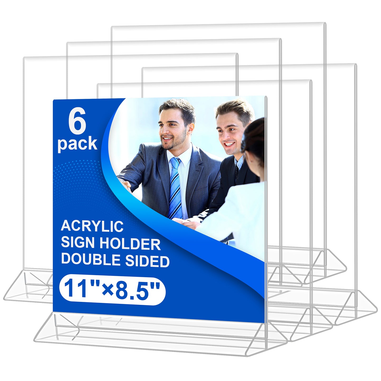 Horizontal Acrylic Sign Holder 8.5 x 11 - Double Sided T Shape Menu Table Stands, Plastic Paper Flyer Display Stand, Clear Picture Photo Frames for Wedding, Office, Store, Restaurant (6 Pack)