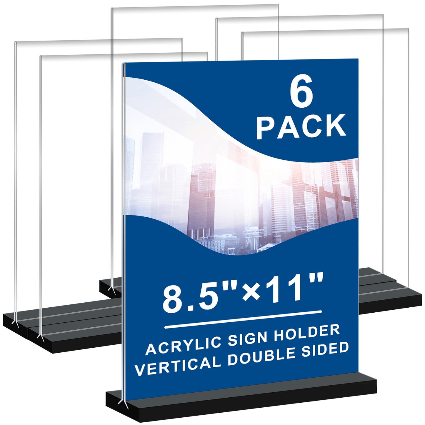 6 Pack Acrylic Sign Holder 8.5 x 11 Vertical - T Shape Double Sided Table Top Sign Stand, Plastic Frames Flyer Stand Paper Menu Poster Picture Display Stand for Wedding Table Office Store