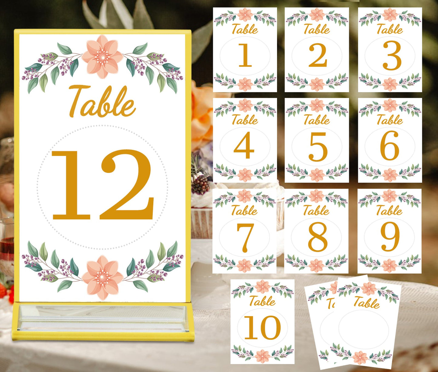 Acrylic Gold Sign Holder, 5x7 Gold Picture Frames Clear Double Sided Menu Holder for Wedding Table Number 10 Pack