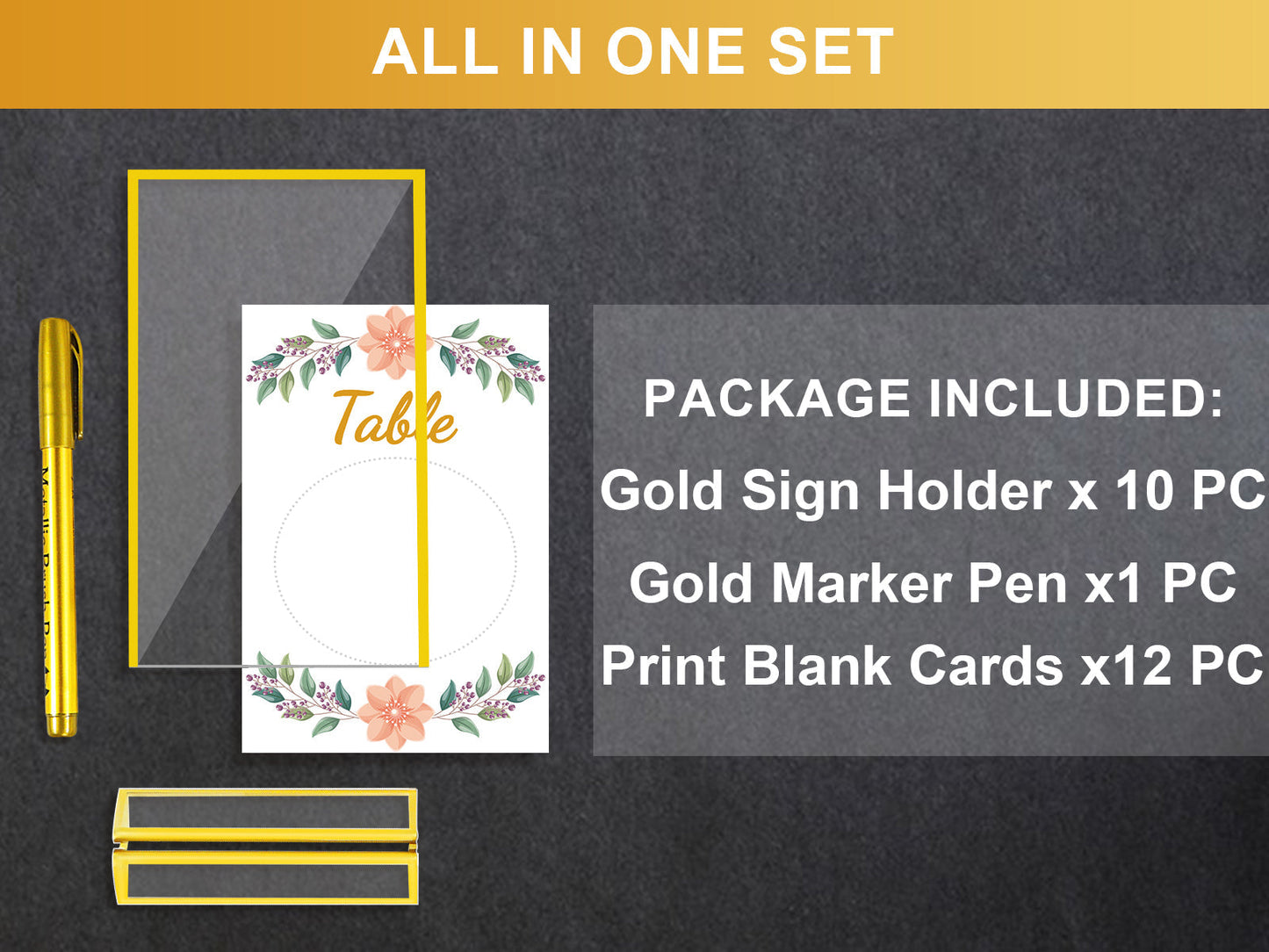 Acrylic Sign Holder 8.5X11 Clear Sign Holder, Gold Picture Frame Double Sided Flyer Holder, Table Menu Holder Display Stand for Wedding Table Number 10pack