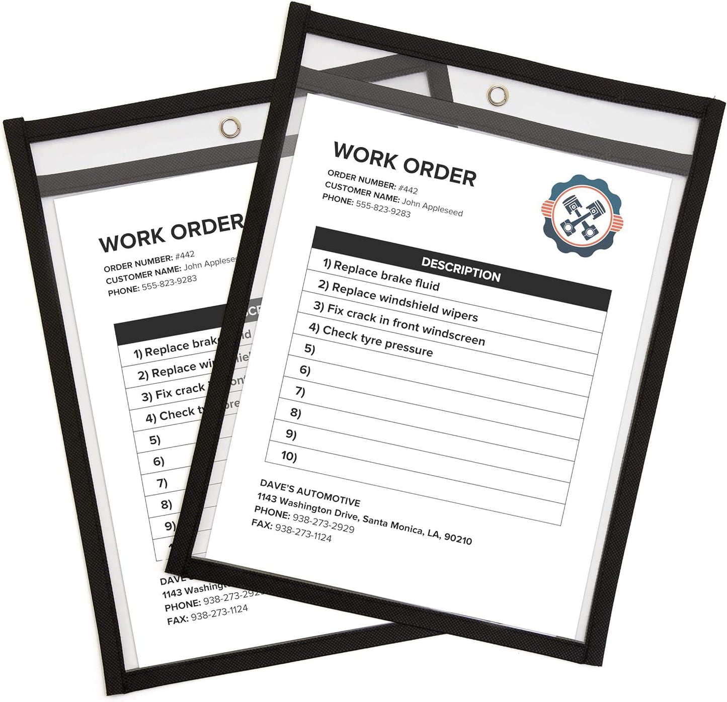 Job Ticket Holders - Dry Erase Document Holder - Shop Holder - Order Clear Black Sleeves - Plastic Heavy Duty Work Pocket - Hanging Sheet Protectors