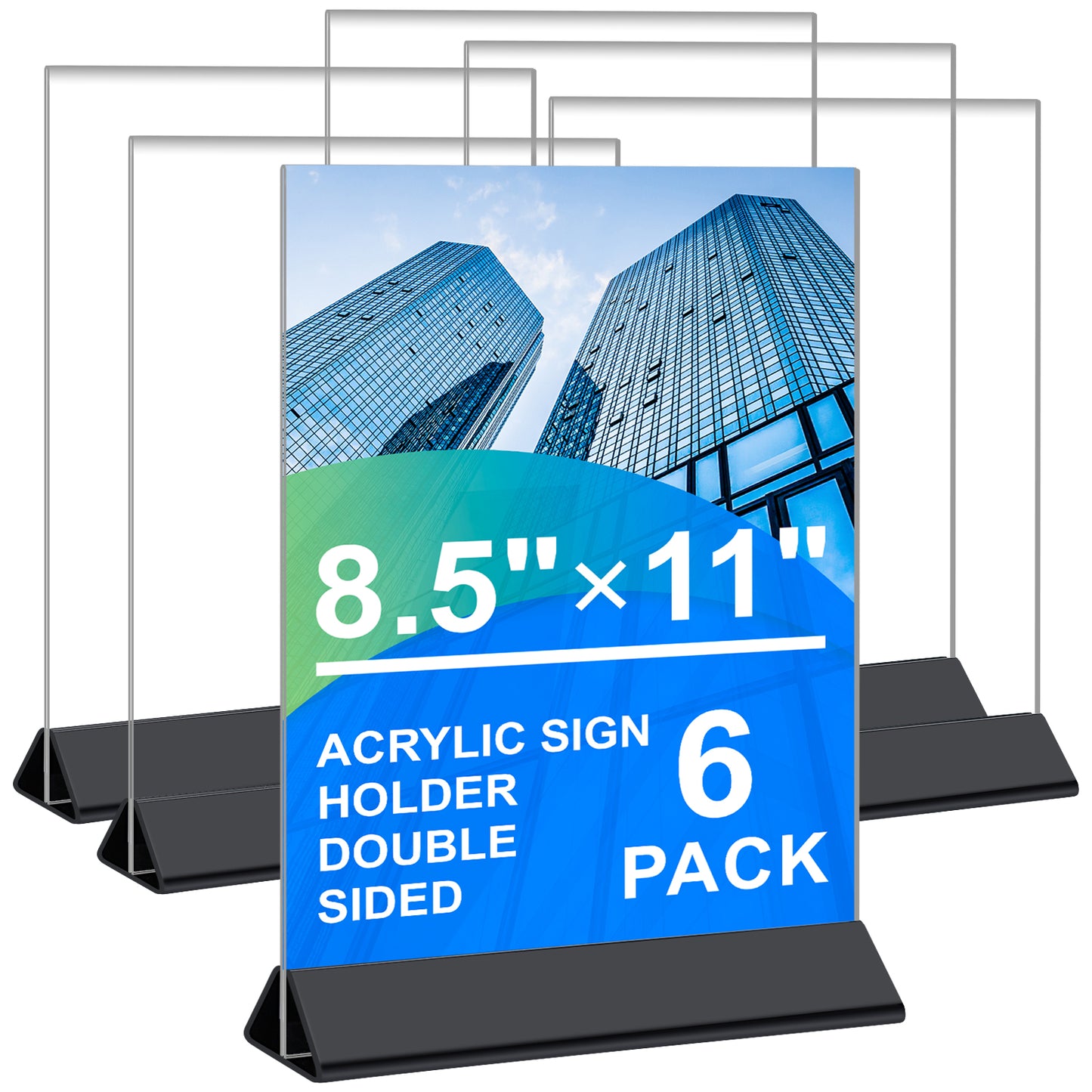 6 Pack Acrylic Sign Holder 8.5 x 11 T-Shape Double Sided Table Sign Holders, Plastic Paper Flyer Stand Document Frames Display Stand for Office Store