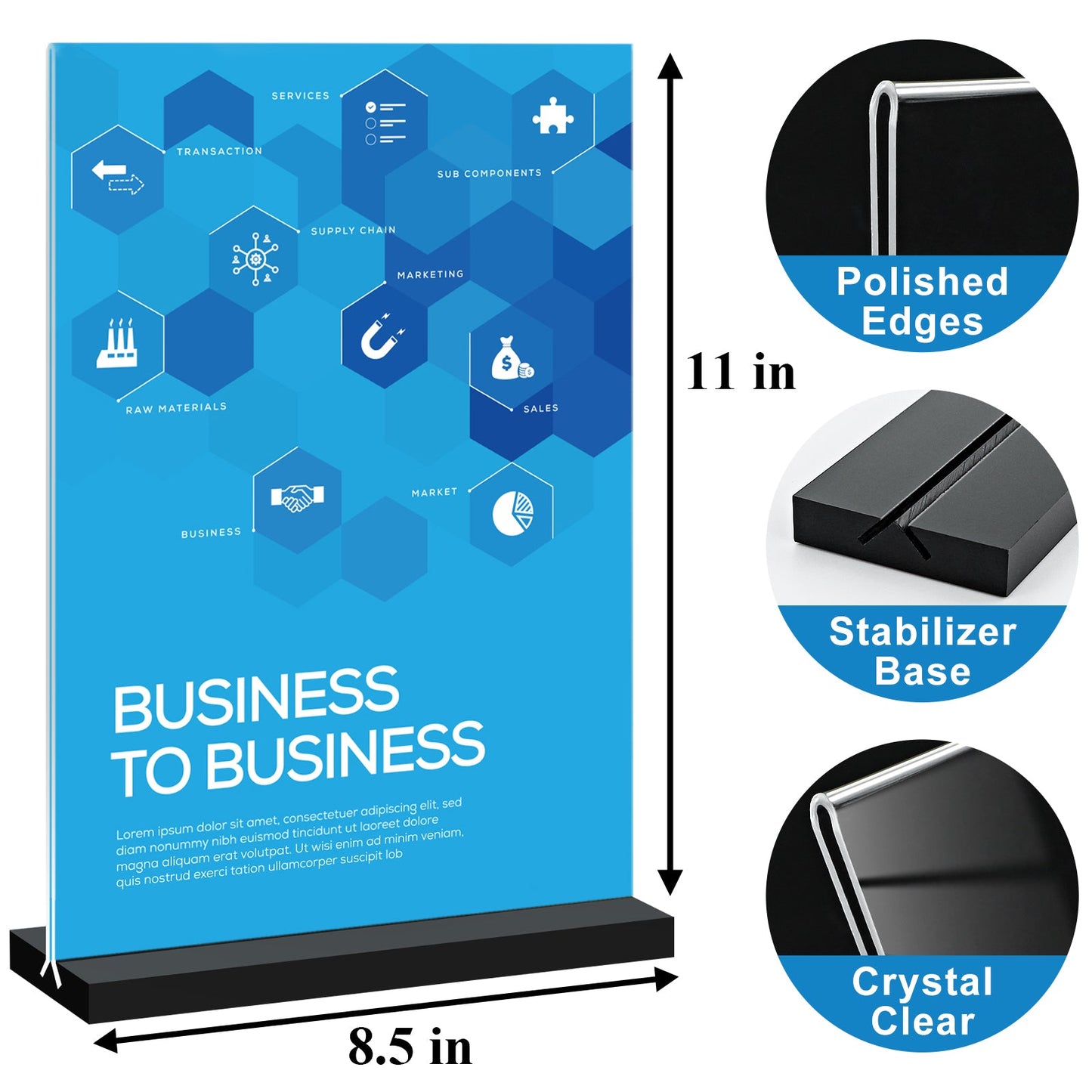 8.5x11 Acrylic Sign Holder Vertical Double-Sided Tabletop Sign Holder with Black Base, Plastic Picture Frame Paper Holder, Clear Menu Display Stand for Office Restaurant Store Home 8 Pack