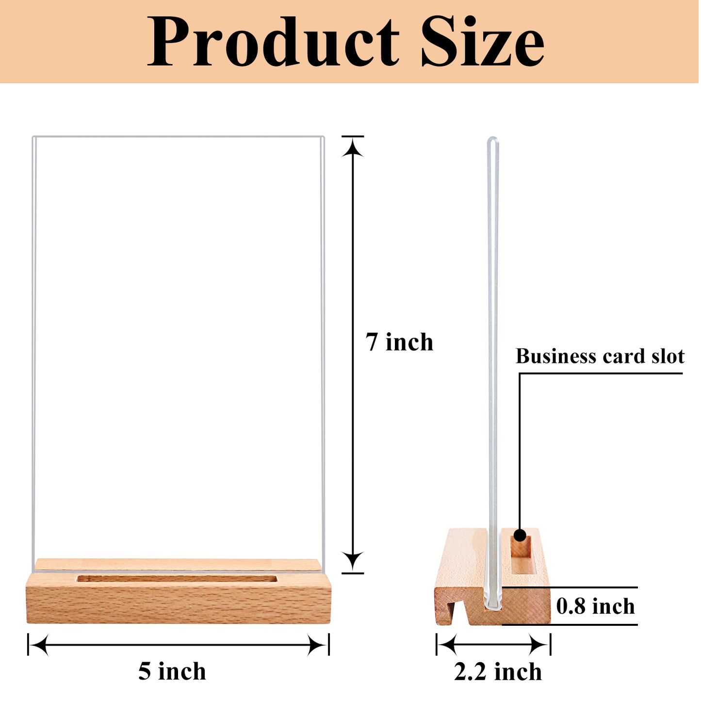 Acrylic Sign Holder 5x7 Clear Acrylic Table Signs Stand Wood Base,Double-Sided Frames Picture Menu Vertical or Slant Back Display with Business Card for Office Wedding Shop Desk 3 Pack（L/T-Shaped ）