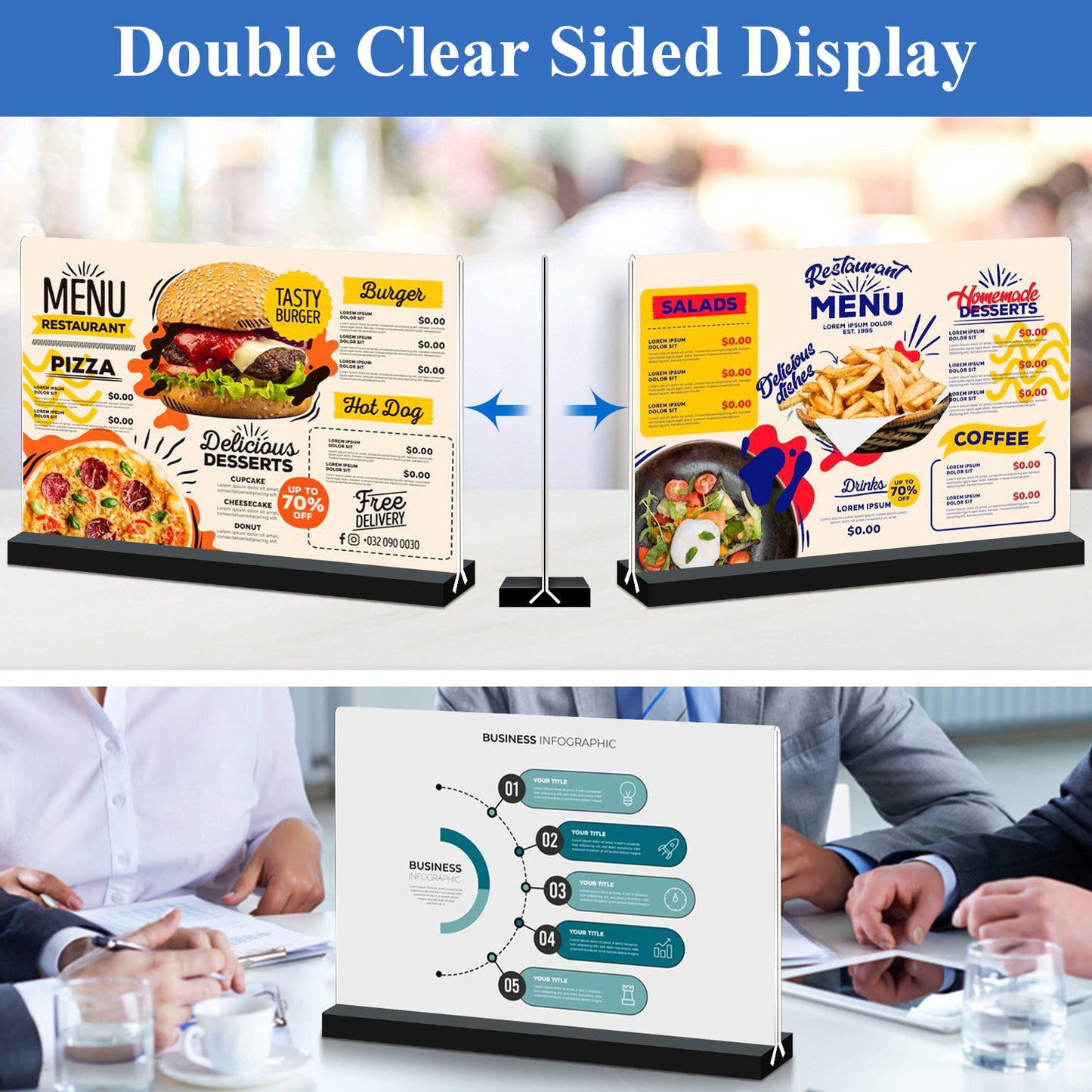 Acrylic Sign Holder 8.5x11 Inches Horizontal ,6 Pack T-Shaped Clear Double-Sided Plastic Table Picture Frames Display Holder,Document Menu Stands Desktop Holders for Restaurant Signs,Office, Store-Landscape