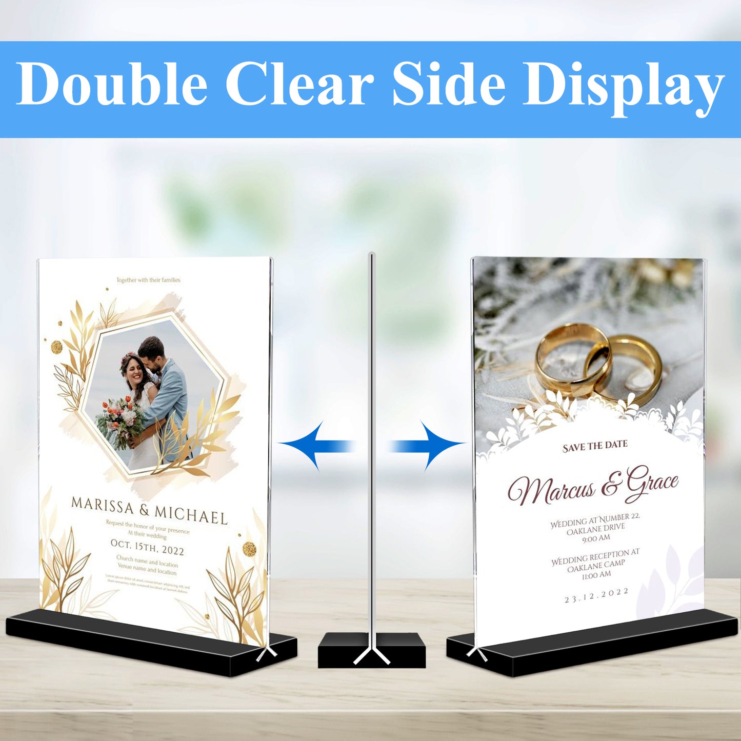 6 Packs Acrylic Sign Holder 5 x 7 Inch Vertical T Shape Display Stand, Double-Sided Desktop Sign Holders, Clear Plastic Flyer Sign Paper Holders Menu Table Stand