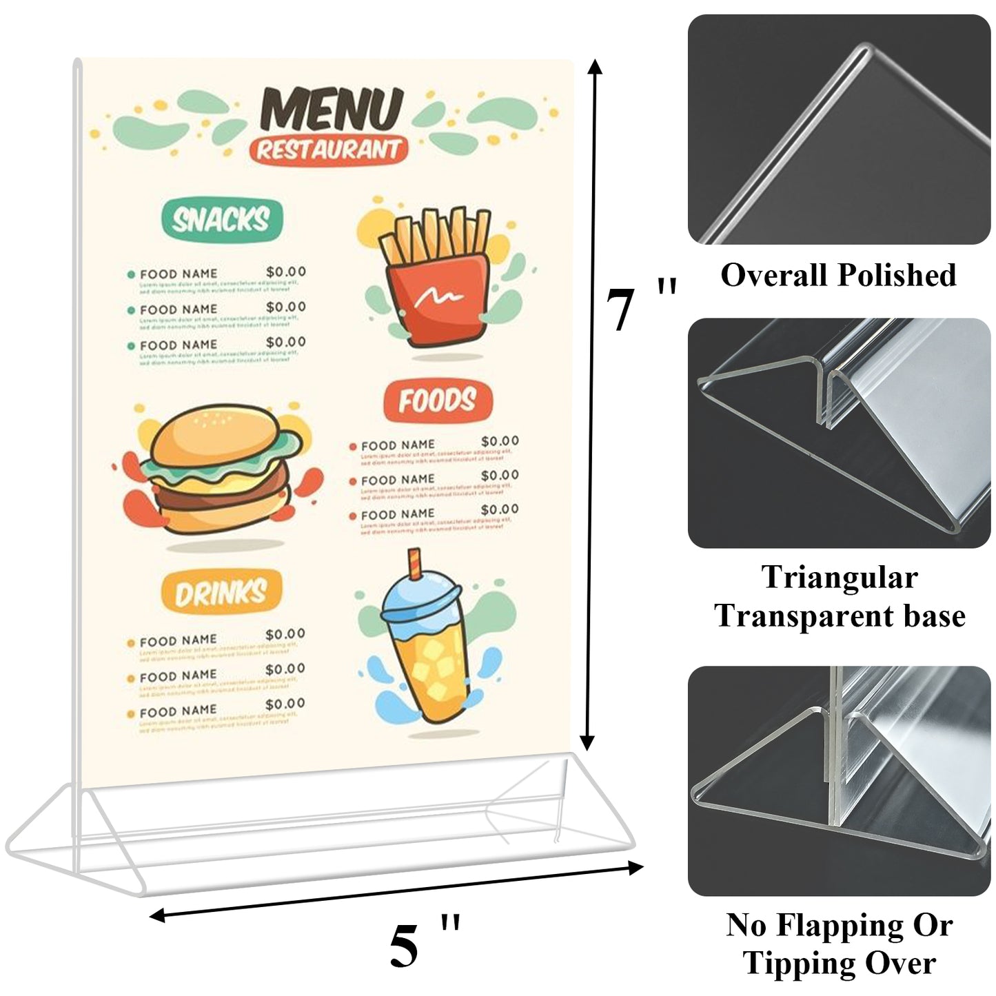 6 Pack 5 x 7 Acrylic Sign Holder Vertical T-Shape Double Sided Table Signs Stand, Plastic Paper Document Menu Display Holders for Office Store