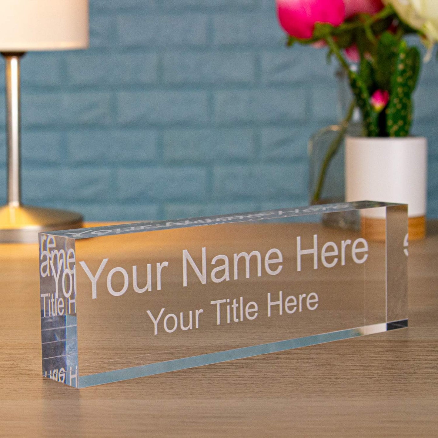 Premium Custom Laser Etched Nameplate - Clear Acrylic Block