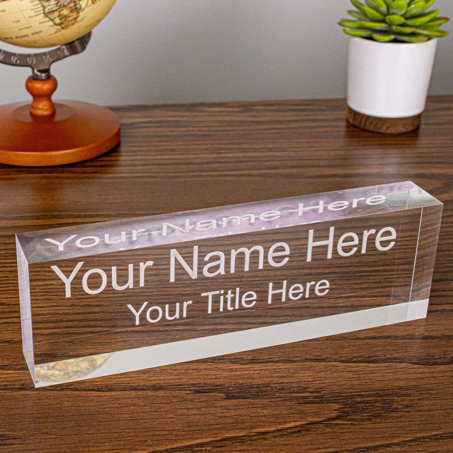 Premium Custom Laser Etched Nameplate - Clear Acrylic Block