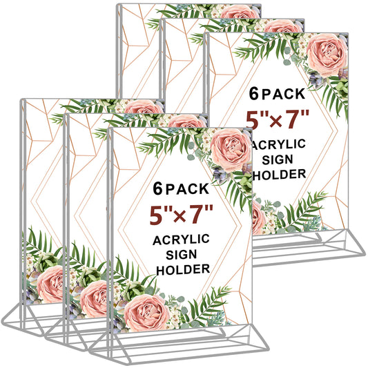 6 Pack 5 x 7 Acrylic Sign Holder Vertical T-Shape Double Sided Table Signs Stand, Plastic Paper Document Menu Display Holders for Office Store