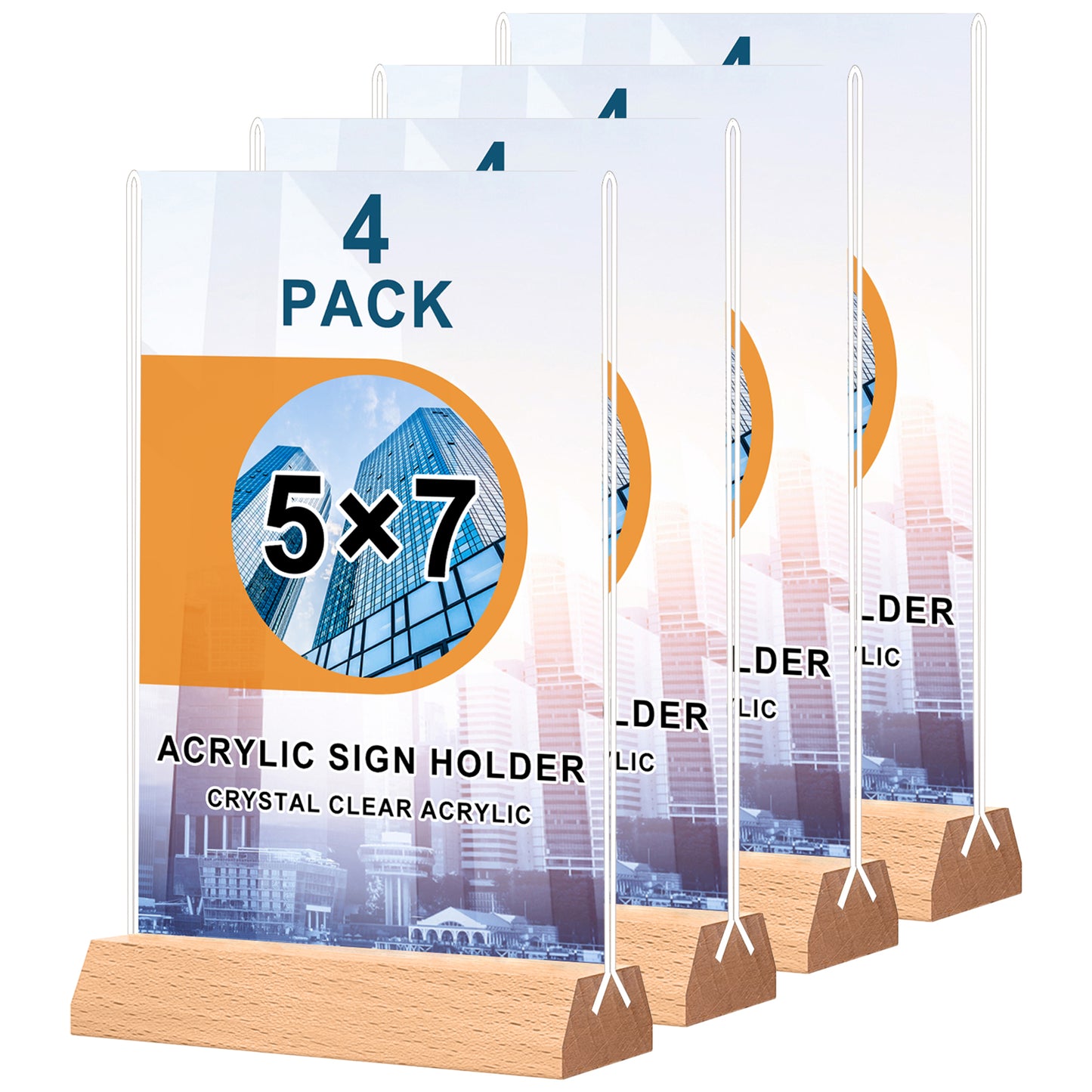 4 Pack Acrylic Sign Holder 5x7 Wooden Sign Holder Plastic Display Stand for Office Store