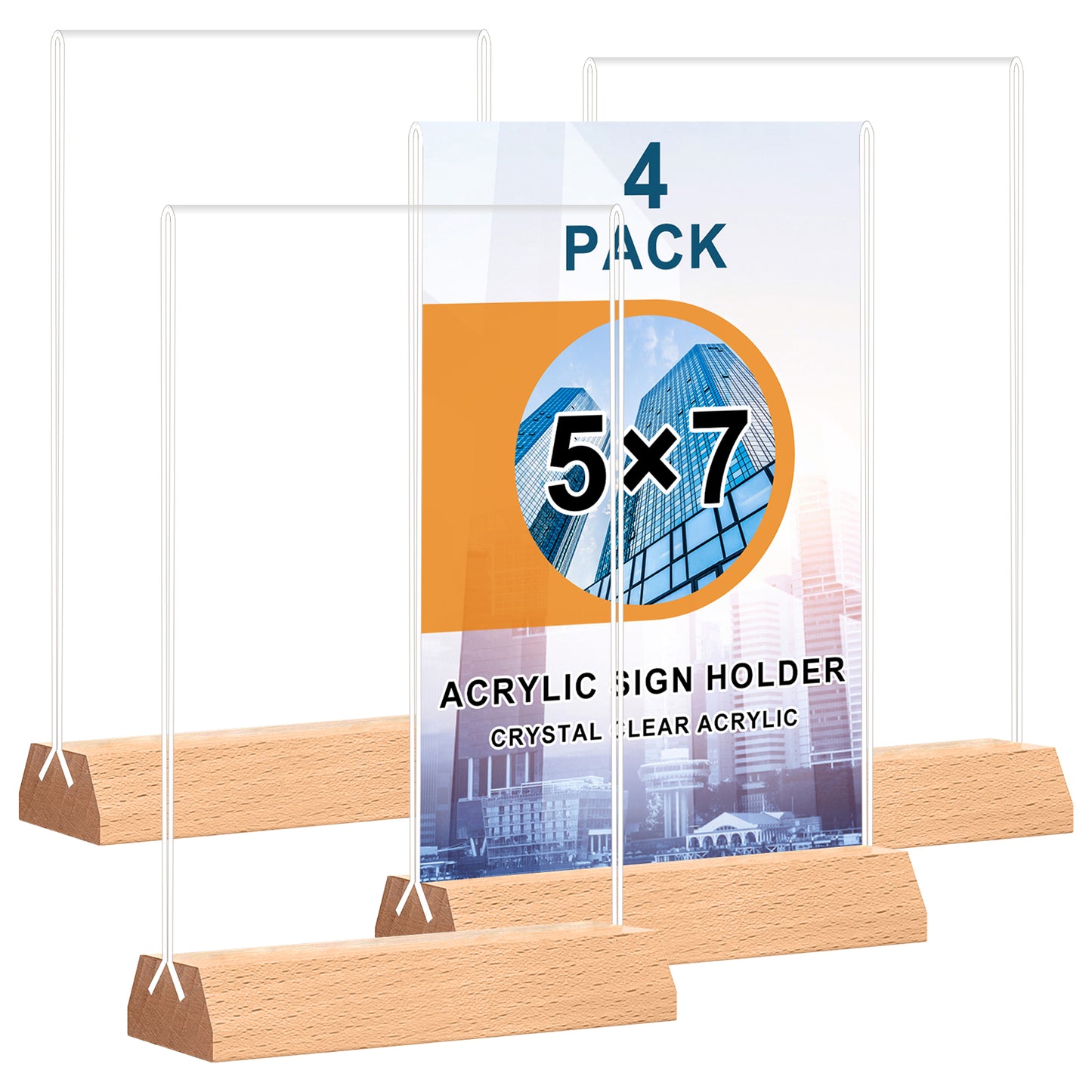 4 Pack Acrylic Sign Holder 5x7 Wooden Sign Holder Plastic Display Stand for Office Store