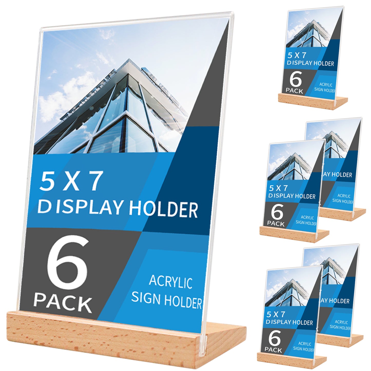 Acrylic Sign Holder 5 x 7 Wooden L Shape Sign Holder Plastic Display Stand Paper Holder for Office Store