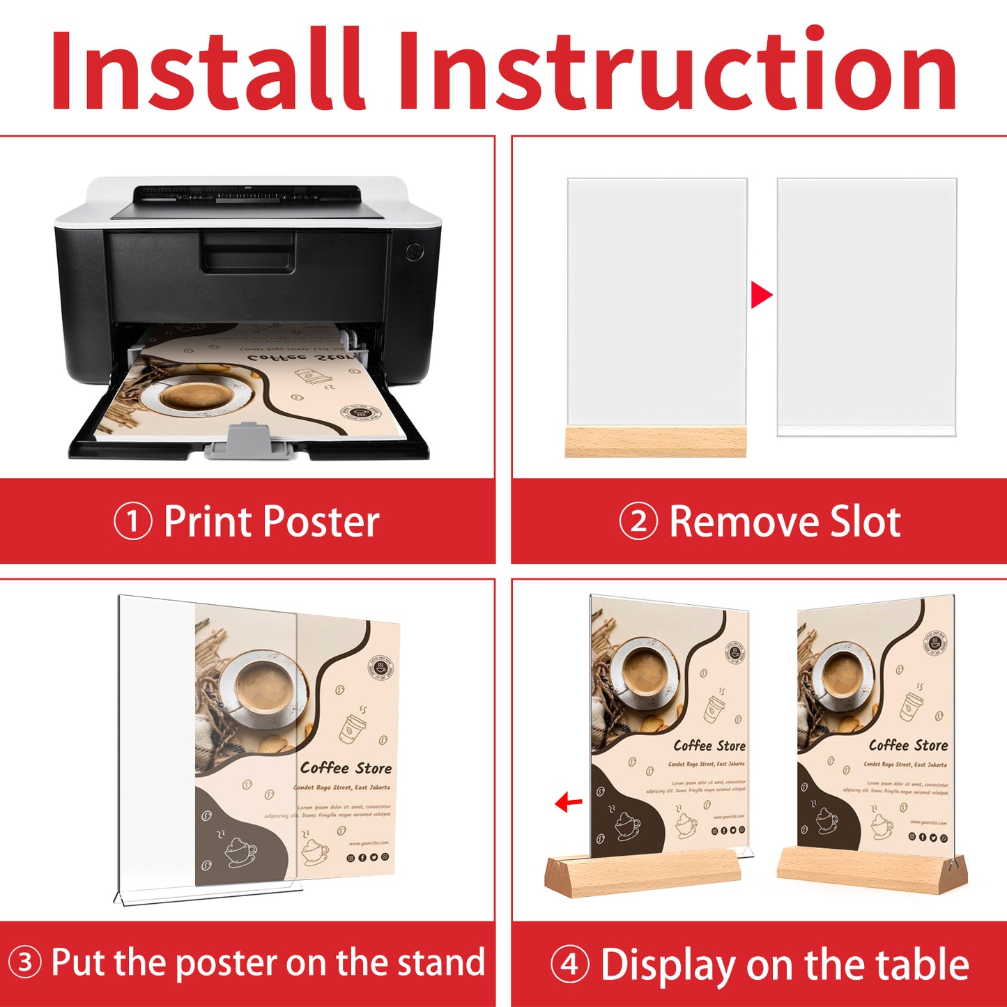 4 Pack Acrylic Sign Holder 5x7 Wooden Sign Holder Plastic Display Stand for Office Store