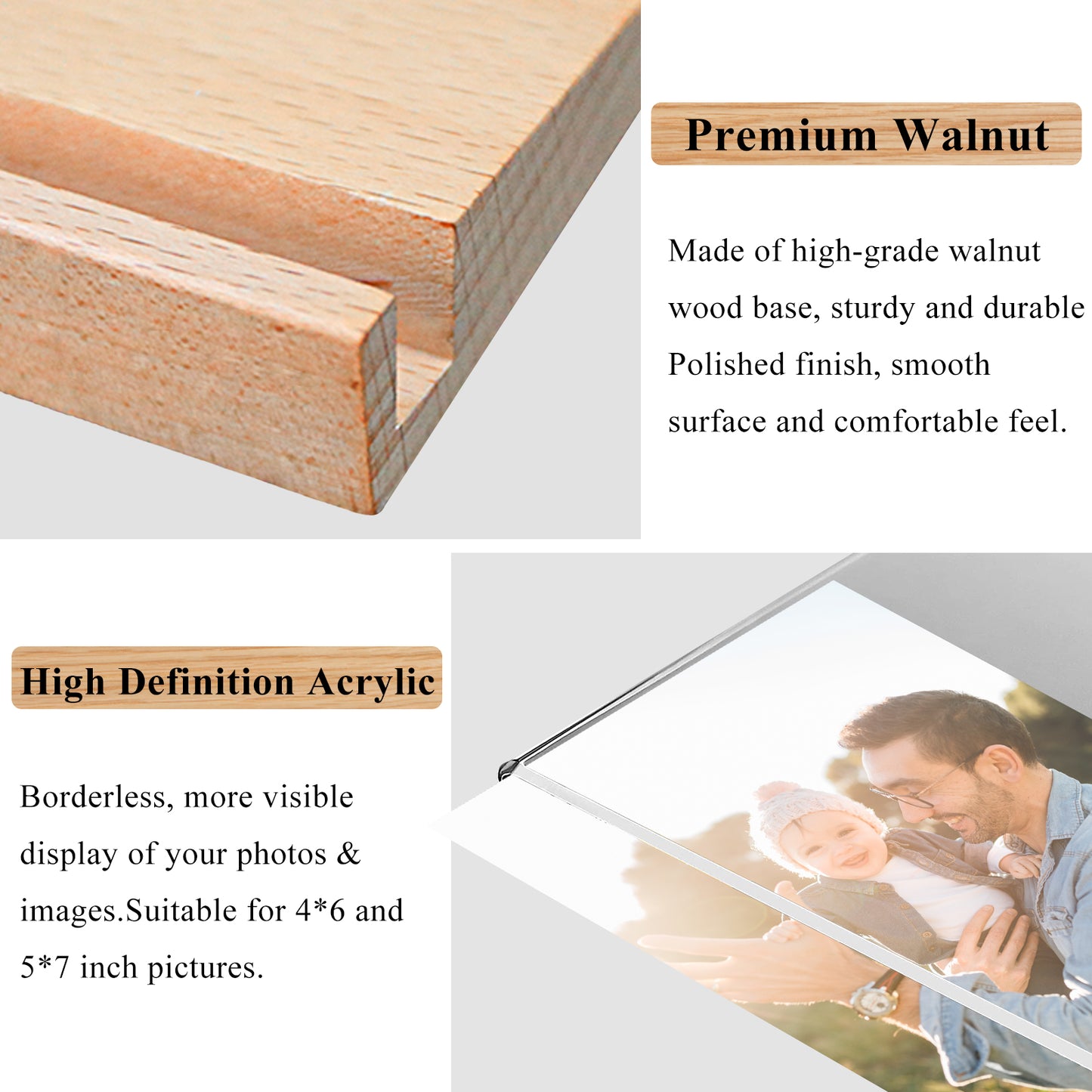 Acrylic Sign Holder 5 x 7 Wooden L Shape Sign Holder Plastic Display Stand Paper Holder for Office Store