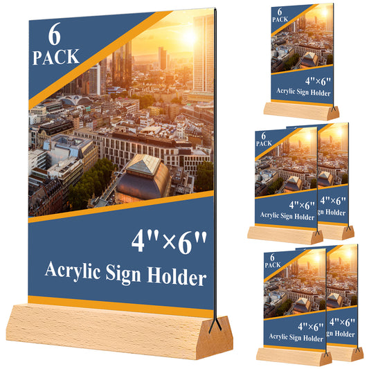 Acrylic Sign Holder 4x6 Vertical Wooden Sign Holder 6 Pack Plastic Display Stand