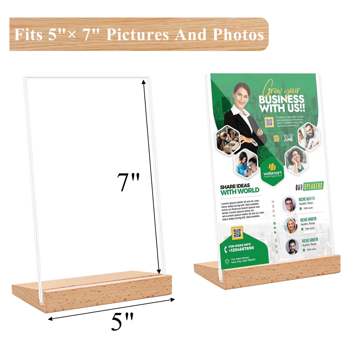 Acrylic Sign Holder 5 x 7 Wooden L Shape Sign Holder Plastic Display Stand Paper Holder for Office Store