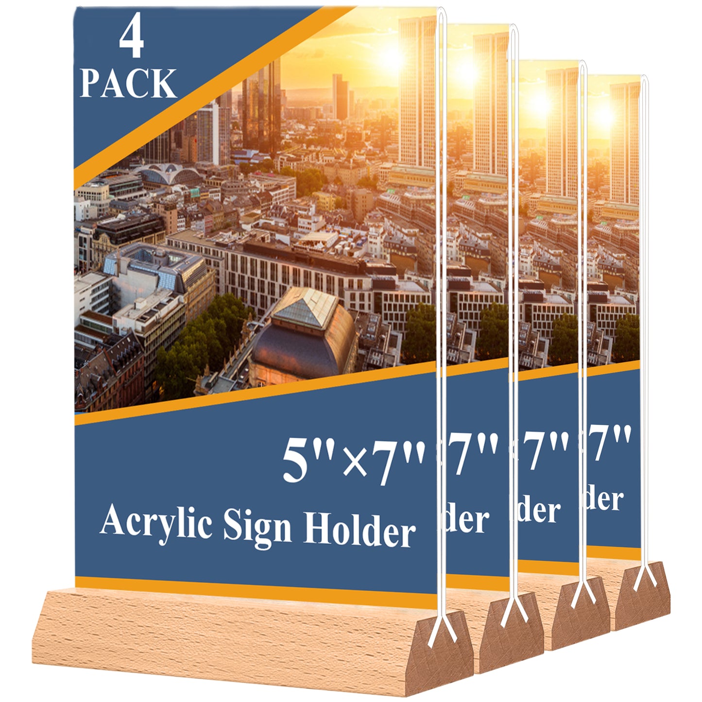 4 Pack Acrylic Sign Holder 5x7 Wooden Sign Holder Plastic Display Stand for Office Store