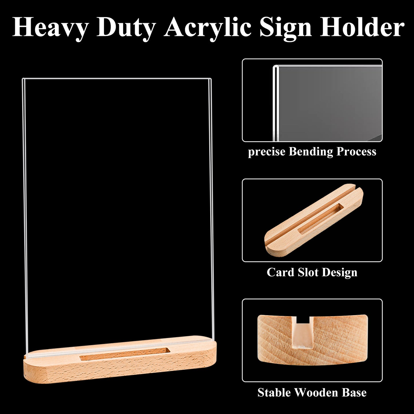 Acrylic Sign Holder 8.5x11 3 Pack Wooden Sign Holder Plastic Display Stand Paper Holder Picture Photo Frames for Office Store