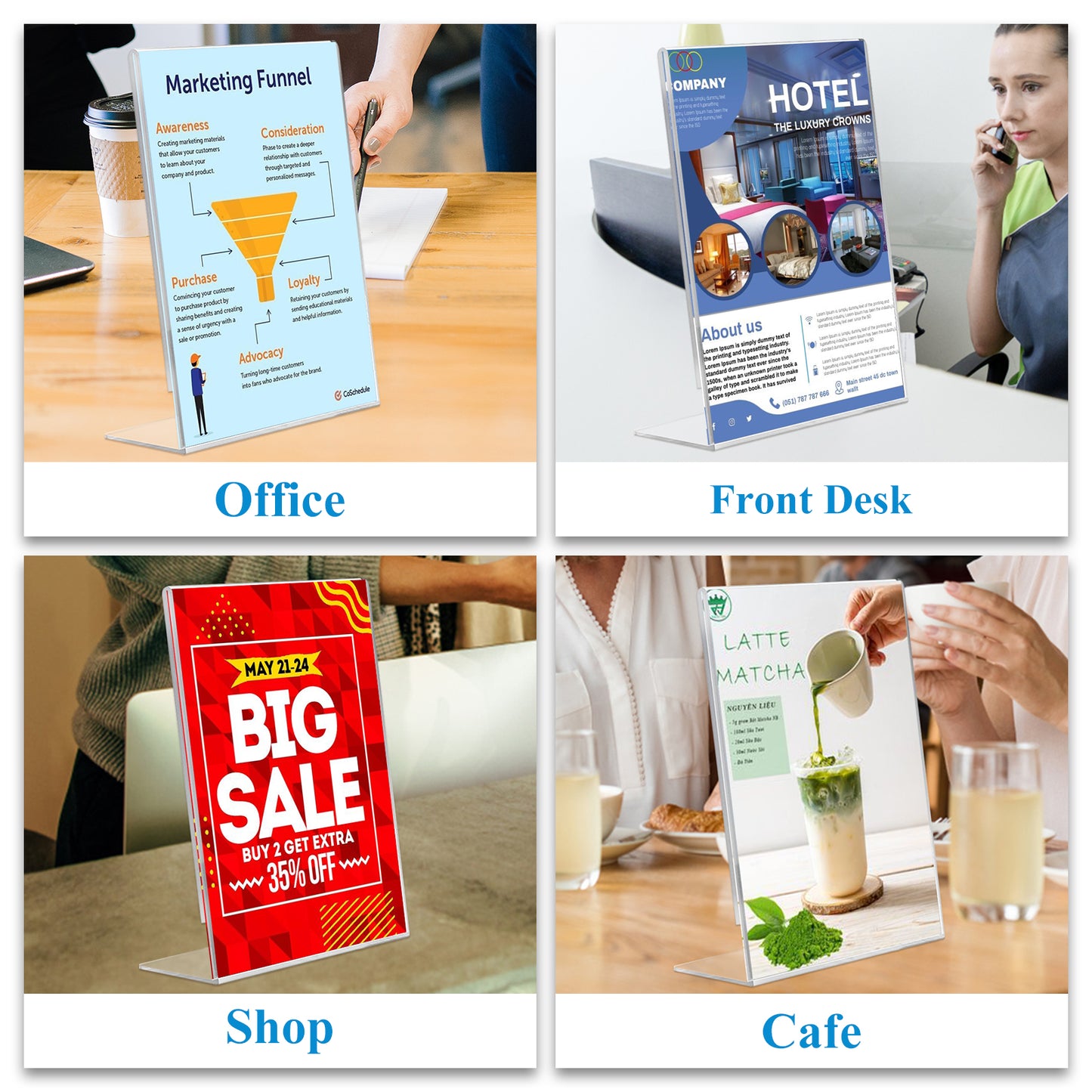 Acrylic Sign Holder 8.5 x 11 Inches,6 Pack Acrylic L Shape Slant Back Sign Holder Plastic Display Stand for Office Store